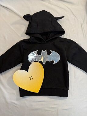 Batman - 2T - Black Hoodie with Silver Batman Logo